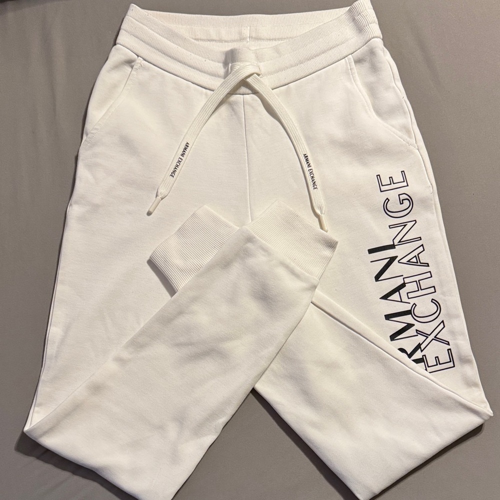 Armani Exchange White Logo Jogger Pants with Black Print
